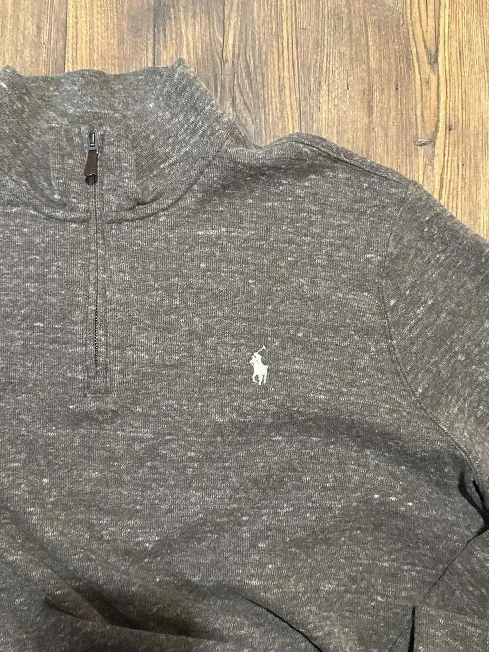 Polo Ralph Lauren Mens Estate Rib Quarter-Zip Pullover Sweater Heather Brown